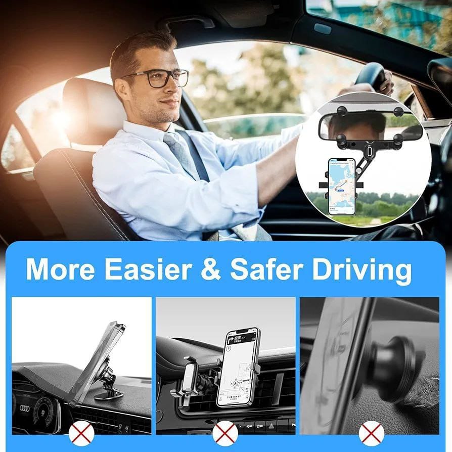 Phone Mount for Car, 2024 Upgraded Rear View Mirror Phone Holder, Universal Mount, Rotatable Phone Holder for Car Compatible